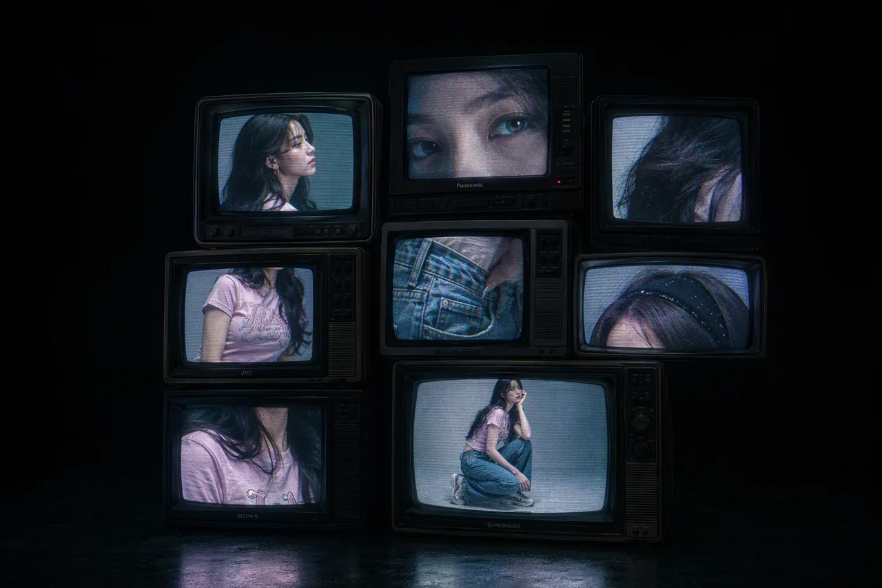 GPT Image 2 — Stack several vintage CRT TVs in a dark room. Each screen shows a different cropped detail from 