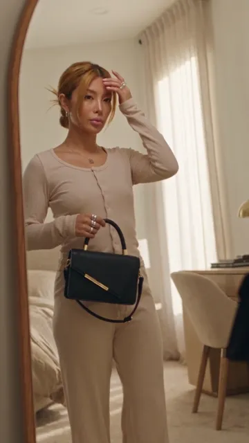 Seedance 2.5 — Vertical viral UGC fashion video in a beautiful cozy modern bedroom, featuring the same young bl