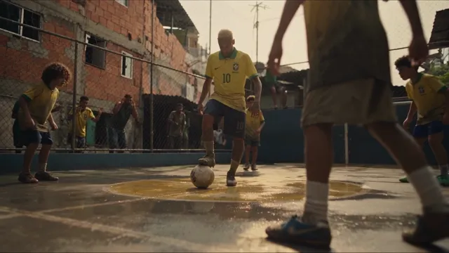 Seedance 2.5 — @Image1 is the wardrobe reference for faded Brazilian football shirts. @Image2 is the reference 